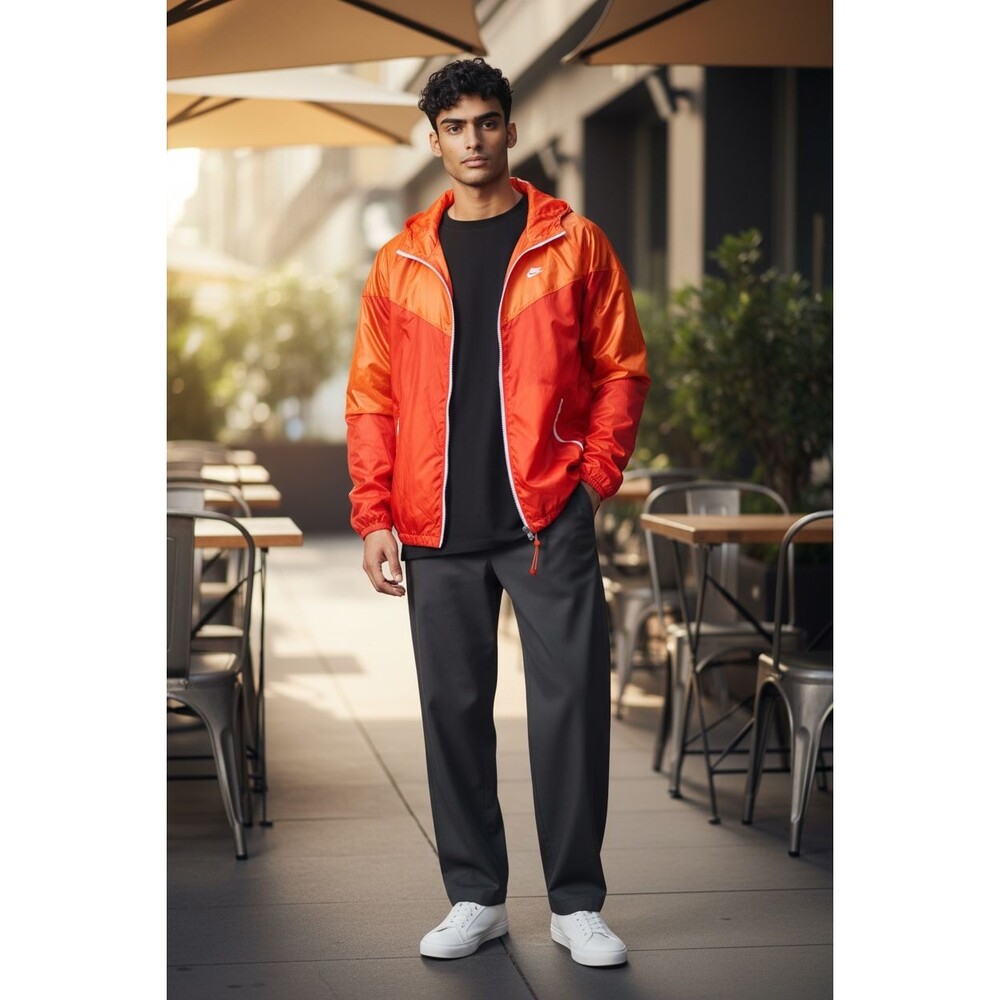 Nike Vintage Supe Glanz Jacket Windbreaker Windrunner Orange Whit Lightweight